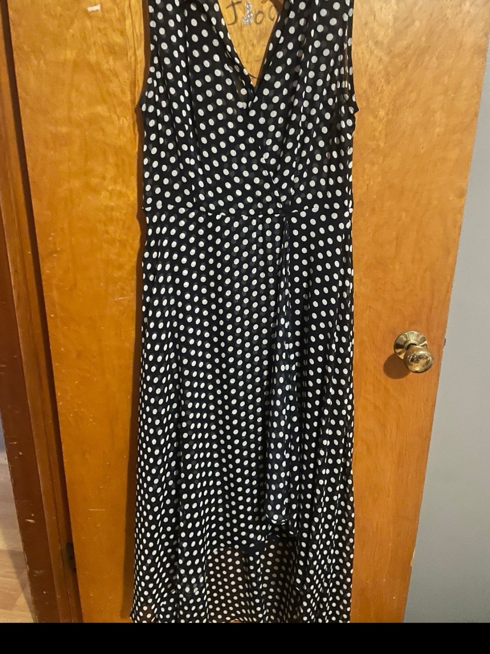 Calvin Klein Black and White Polka Dot Maxi Wrap Dress
